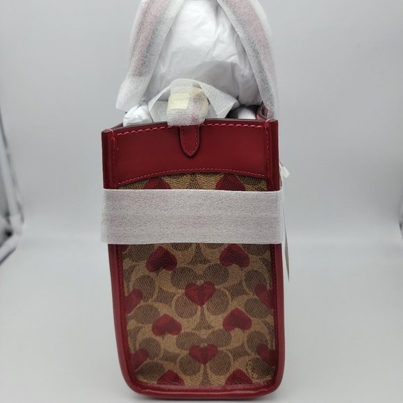 Coach Field Tote 22 in Signature Canvas with Heart Print C8391 Tan Red Apple - Picture 4 of 8